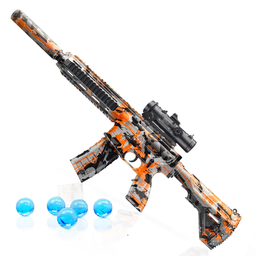 MSSSM Gel Ball Blaster, Electric Gel Ball Guns with 10000 Water Beads for Outdoor Activities- Shooting Team Game for Boys and Girls Ages 12+(Orange)