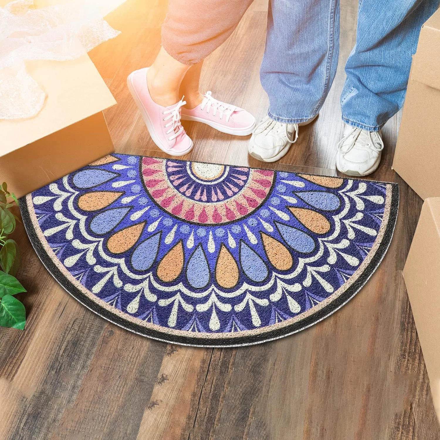 Entryway Doormat Rug Welcome Mat 16x31inch Front Back Door Mats Entrance Indoor Outdoor Half Round Circle Rubber Floor Entry Decoration（Purple