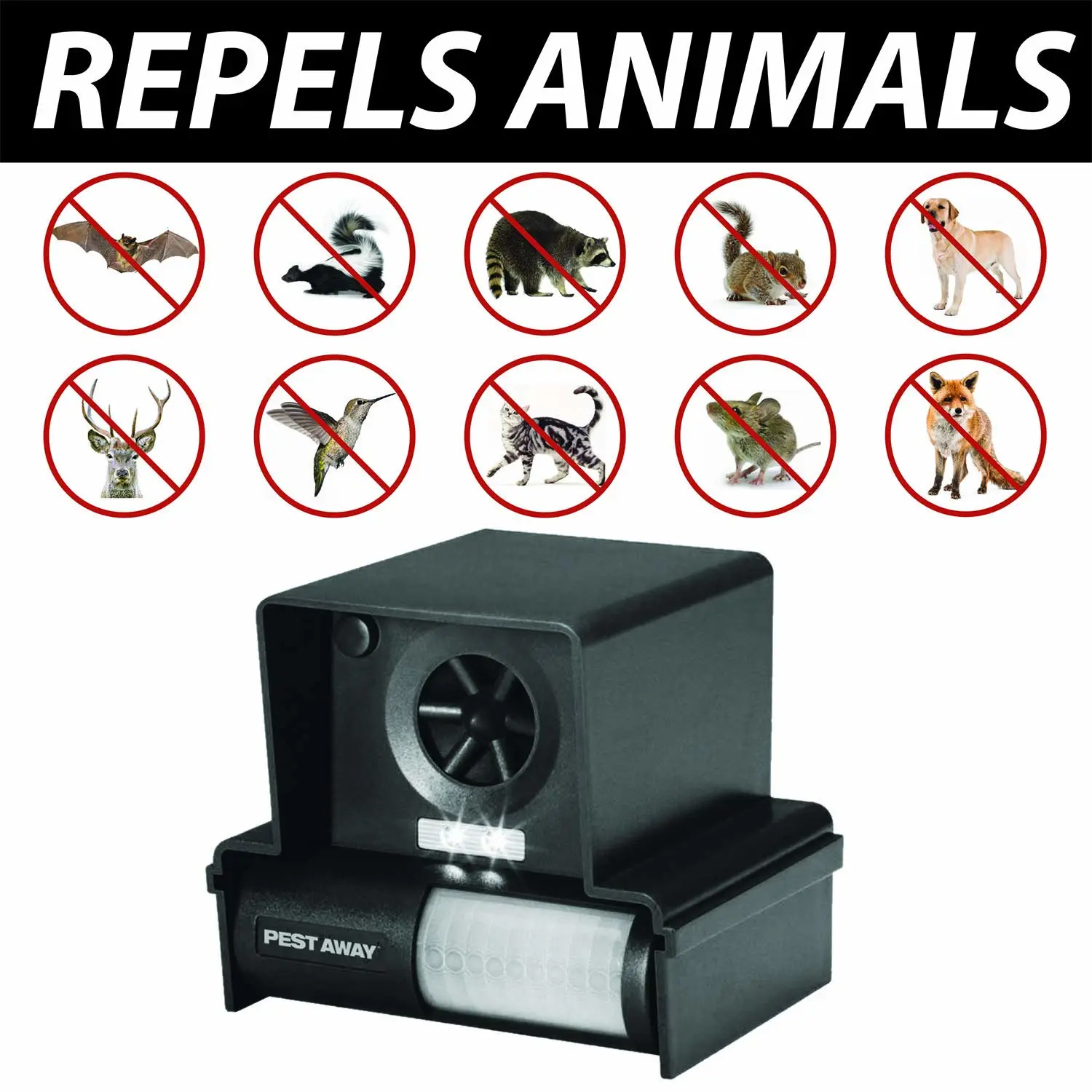 Predator Guard PestAway Ultrasonic Repeller - Motion Activated Lights & Noise Blasts Audible to Wild Animals Made to Repel Unwanted Creatures Away On Your Property, Waterproof Light Easy to Install