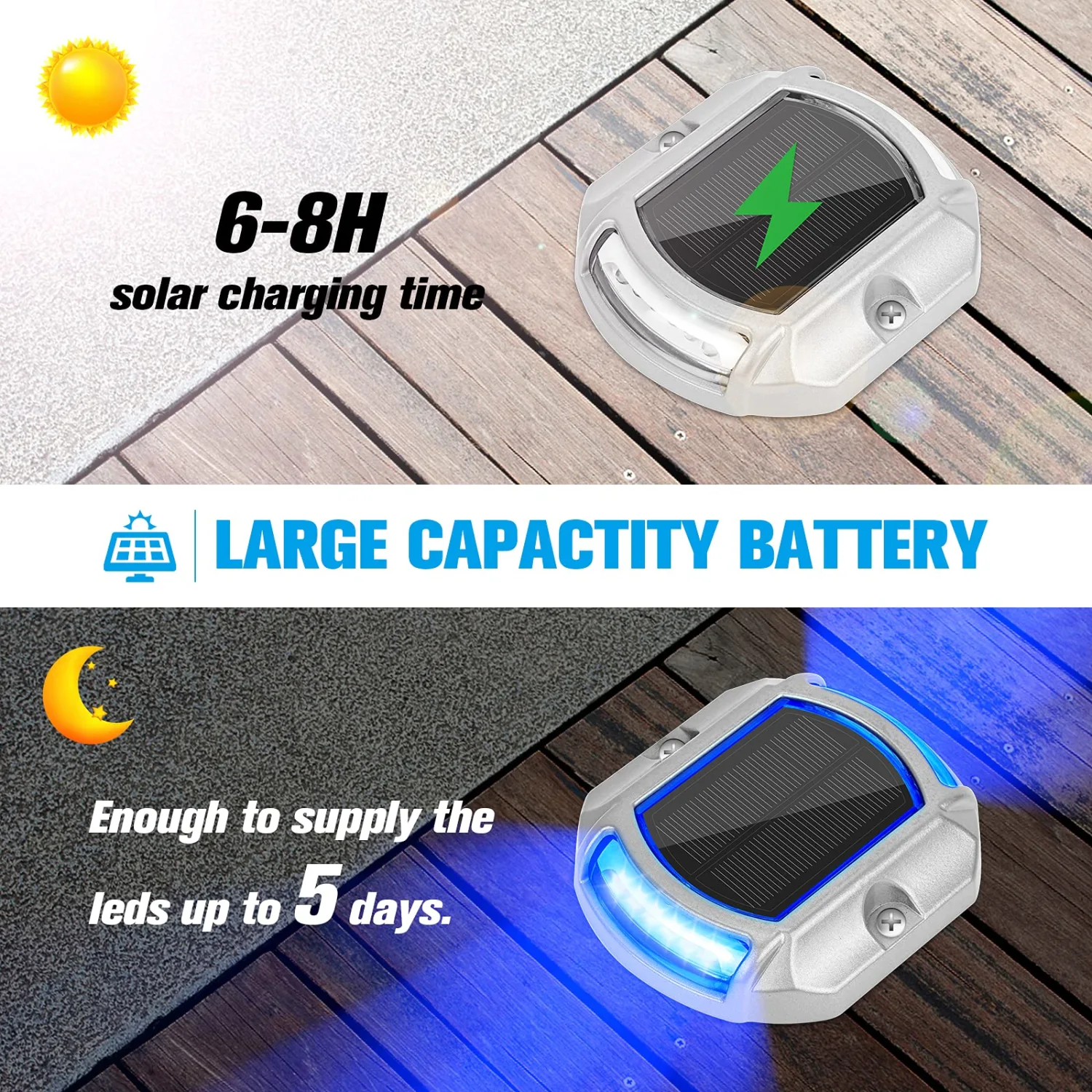 VOLISUN Solar Driveway Lights Dock Deck Lights 12 Pack,2 Colors in 1, LED Wireless Solar Powered Waterproof Outdoor Warning Step Lights for Driveway Sidewalk Pathway (2 Colors Lighting,White/Blue)