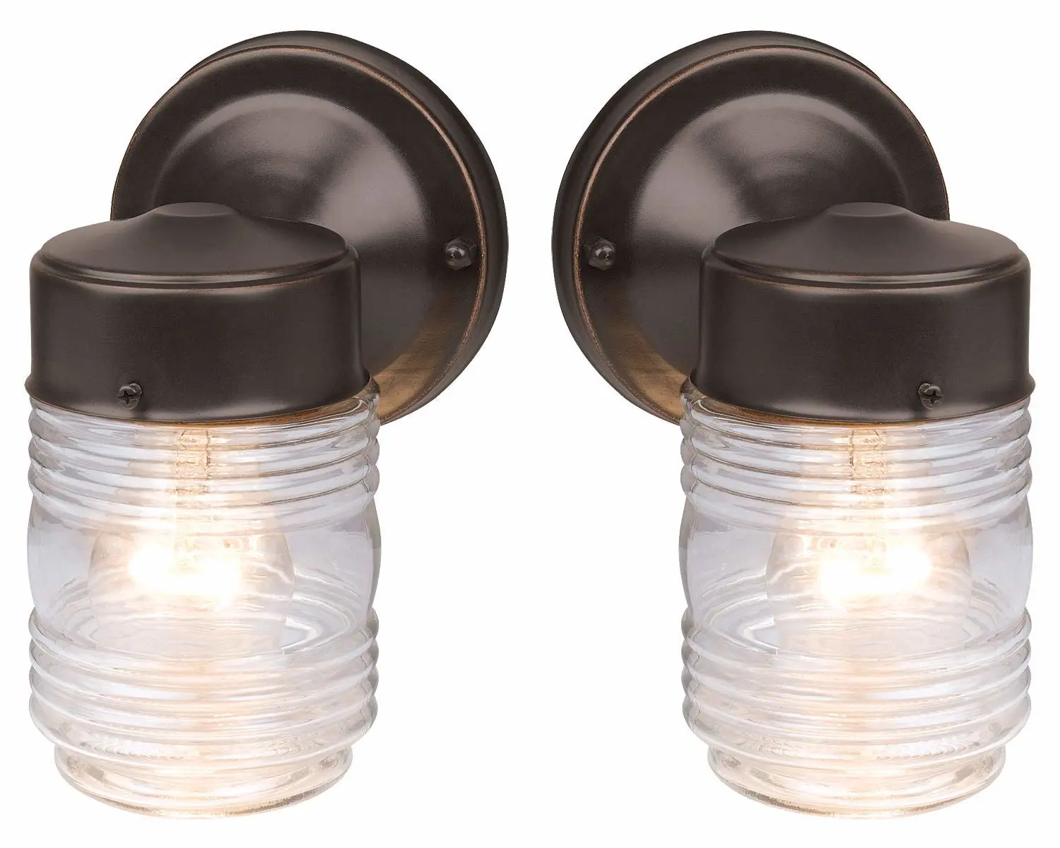 Design House 587311 Jelly Jar Classic 1-Light 2-Pack Indoor/Outdoor Wall Light with Clear Ribbed Glass for Entryway Porch Patio, Oil Rubbed Bronze