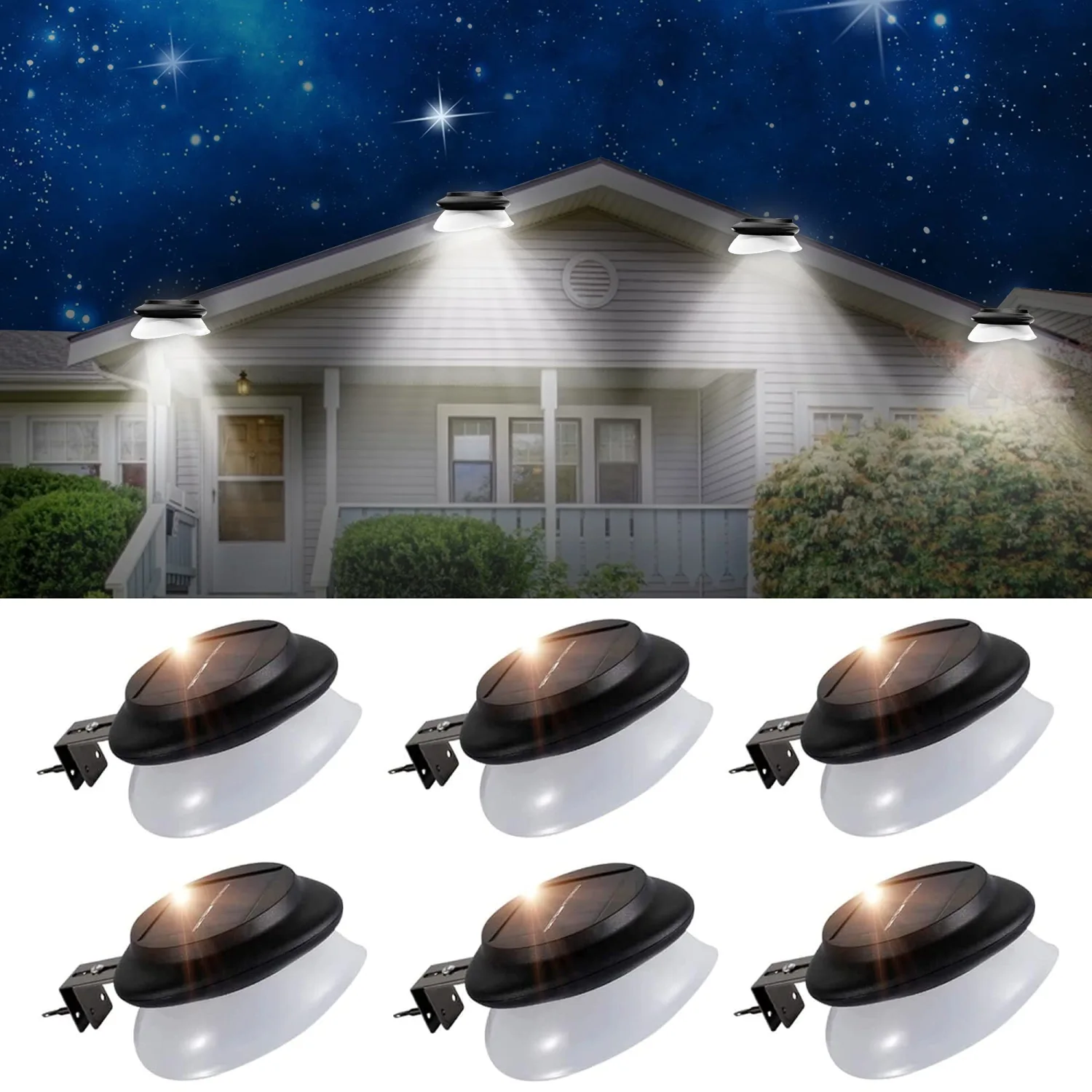 SMY Gutter Lights Solar Powered, Outdoor Solar Patio Decor Lights with Adjustable Bracket, Waterproof Solar Fence Lights for Eaves Patio Deck Garden, Wall Yard, Attic Walkway (6Pack, Pure White)