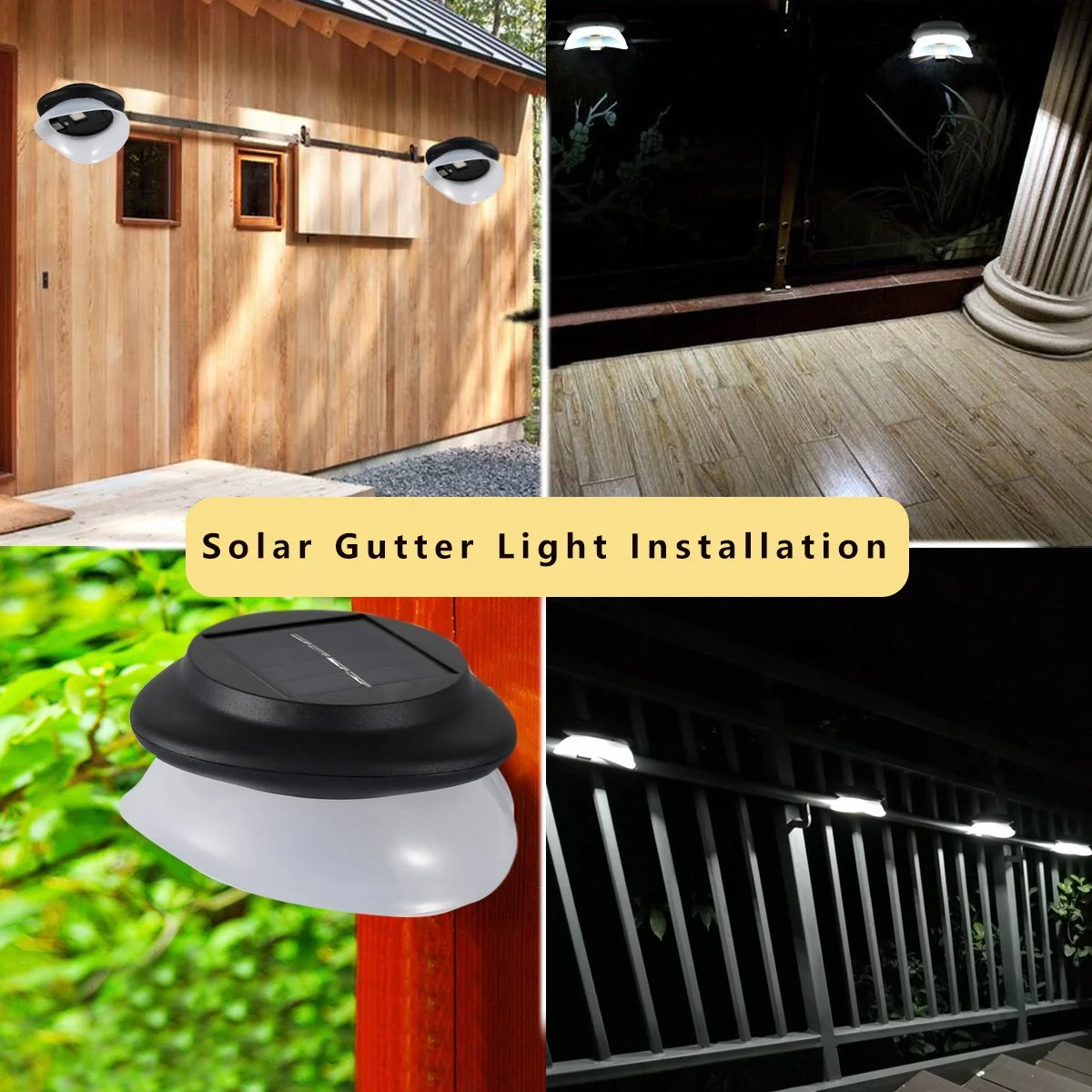 SMY Gutter Lights Solar Powered, Outdoor Solar Patio Decor Lights with Adjustable Bracket, Waterproof Solar Fence Lights for Eaves Patio Deck Garden, Wall Yard, Attic Walkway (6Pack, Pure White)