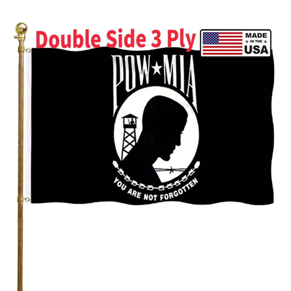 Pow Mia Flag 3x5 Ft Outdoor Heavy Duty Polyester Military Pow FlagsDouble Sided 3 Ply Banner 200D with Durable Canvas Header and 2 Brass Grommets Powmia Banner- You are Not Forgotten War Flags