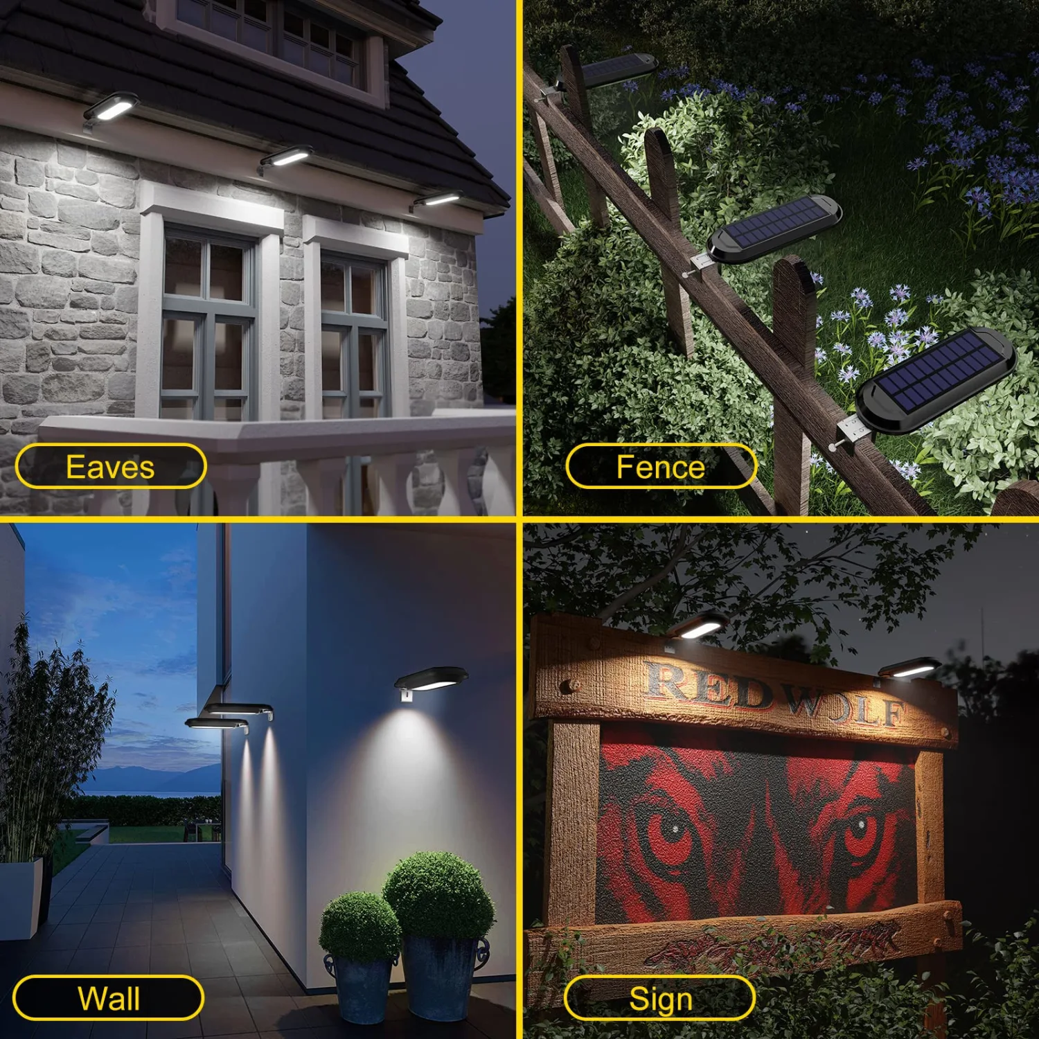 ROSHWEY Solar Gutter Lights Outdoor, Super Bright 18 LED Deck Light Waterproof Wall Lamps Dusk to Dawn for Garden Fence Garage Pathway (Pack of 4, Cool White Light)