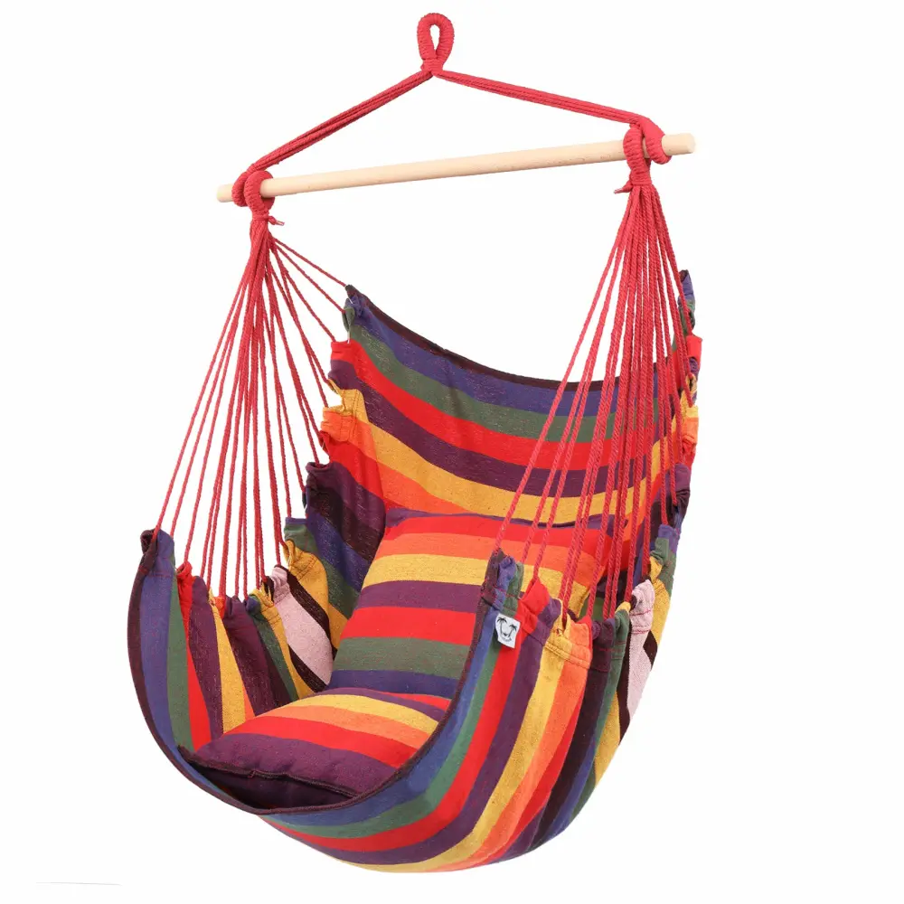 ONCLOUD Hanging Rope Hammock Chair Swing Seat for Yard, Bedroom, Patio, Porch, Indoor/Outdoor - 2 Seat Cushions Included (Rainbow)