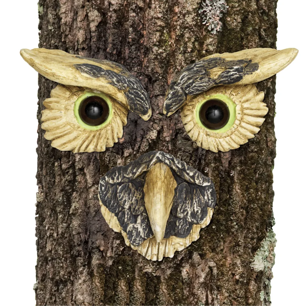 Bits and Pieces - 'Owl Face' Tree Hugger - Yard Decoration - Whimsical Tree Sculpture – Outdoor Tree Face - Garden Decoration - Garden Peeker Yard Art