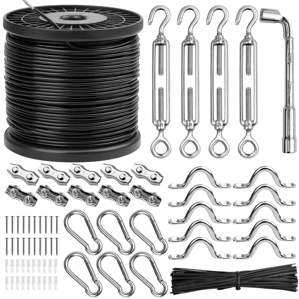 Belio String Light Hanging Kit, Stainless Steel Cable for Outdoor Lights, 182 FT Wire Rope Cable Turnbuckle and Hooks, Globe String Light Suspension Kit