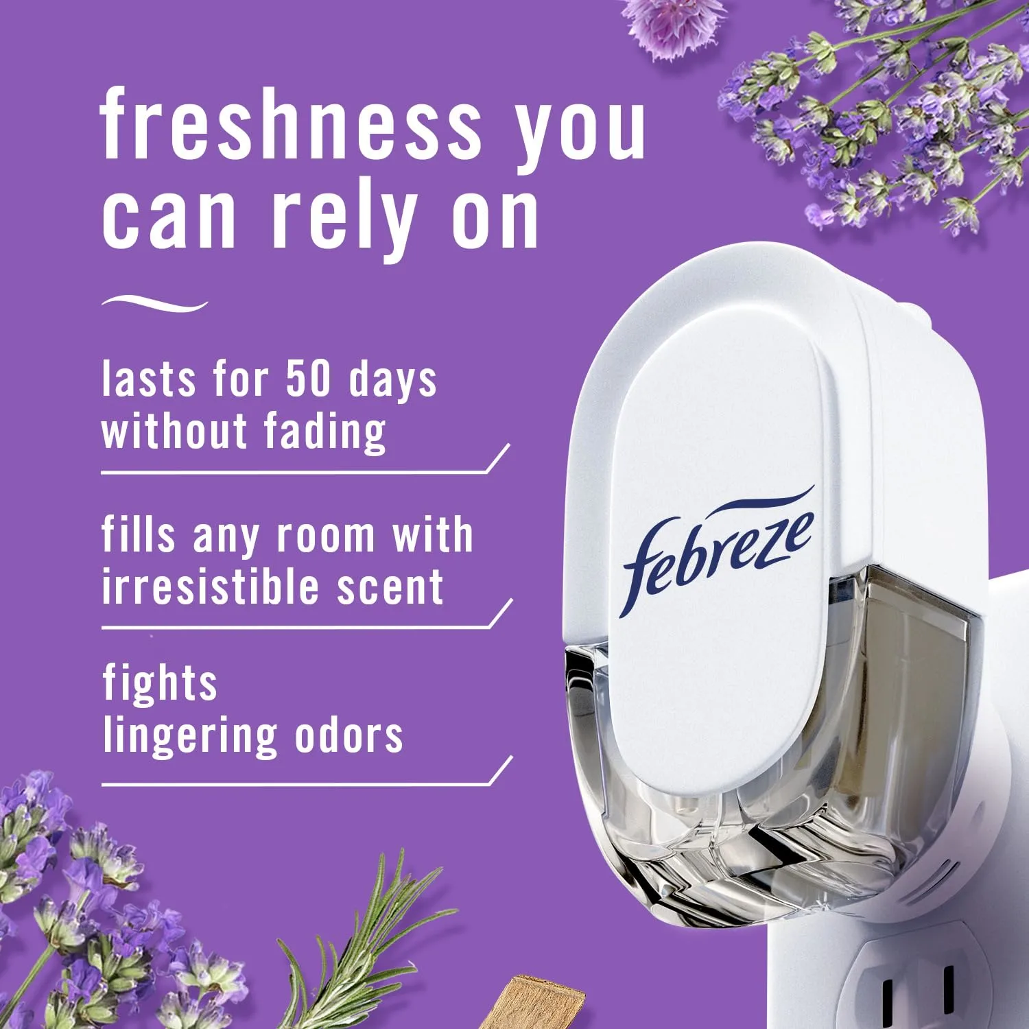 Febreze Plug in Air Fresheners, Mediterranean Lavender, Odor Eliminator for Strong Odors, Scented Oil Refill- Pack of 1