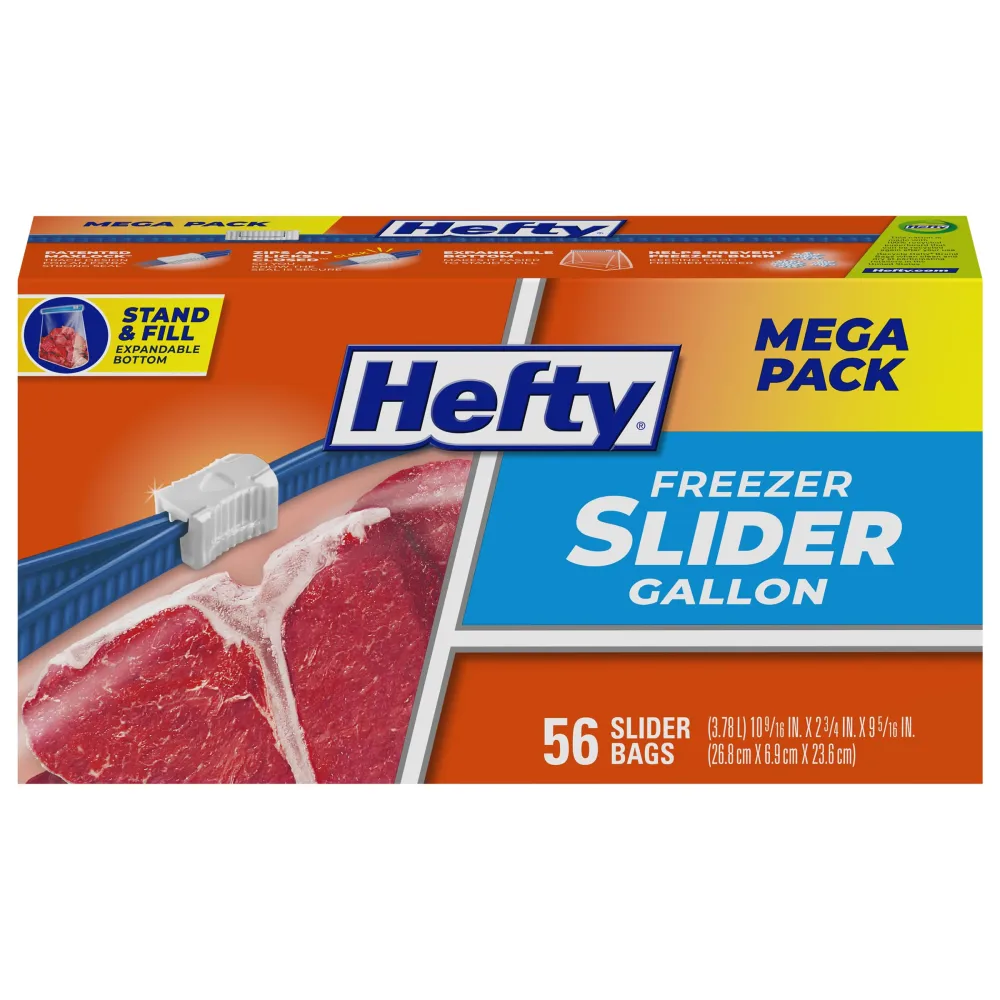 Hefty Slider Freezer Kitchen Storage Bags, Gallon Size, 56 Count