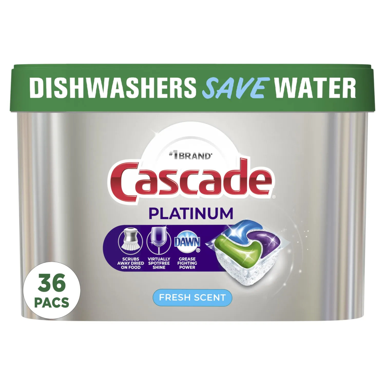 Cascade Platinum Dishwasher Pods, ActionPacs Dishwasher Detergent with Dishwasher Cleaner Action, Fresh Scent, 36 count(Packaging May Vary)