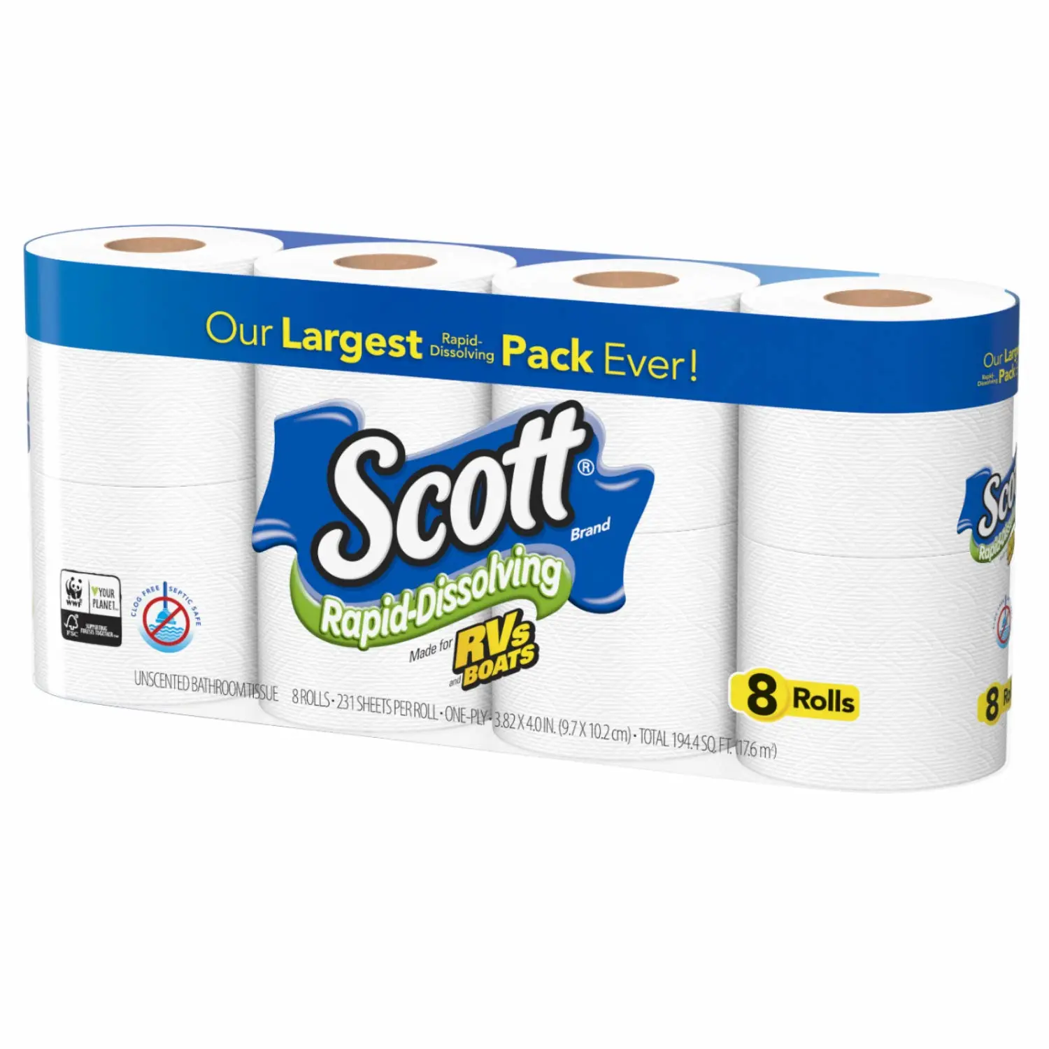 Scott Rapid Dissolve Bath Tissue Made for RVs and Boats (8 Rolls)