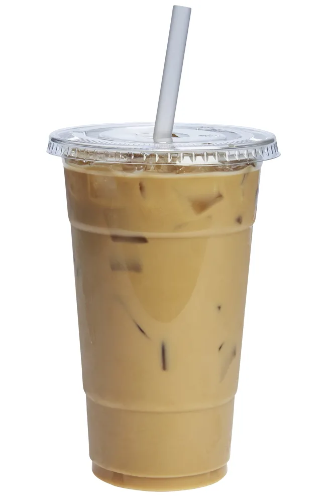 Comfy Package [24 oz. - 100 Count Clear Plastic Cups With Lids, Disposable Coffee Cups with Flat Lids - Ideal for Cold Beverages, Smoothies, and To-Go Drinks