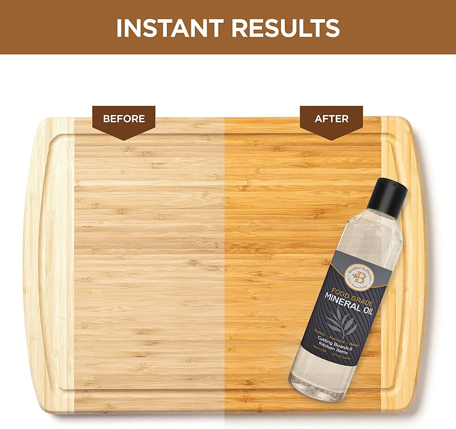 Food Grade Mineral Oil - Cutting Board Oil, Butcher Block Oil to Maintain Wood Cutting Board Conditioner, Protects & Restores Wood, Bamboo, and Teak Cutting Boards and Utensils - 8 oz