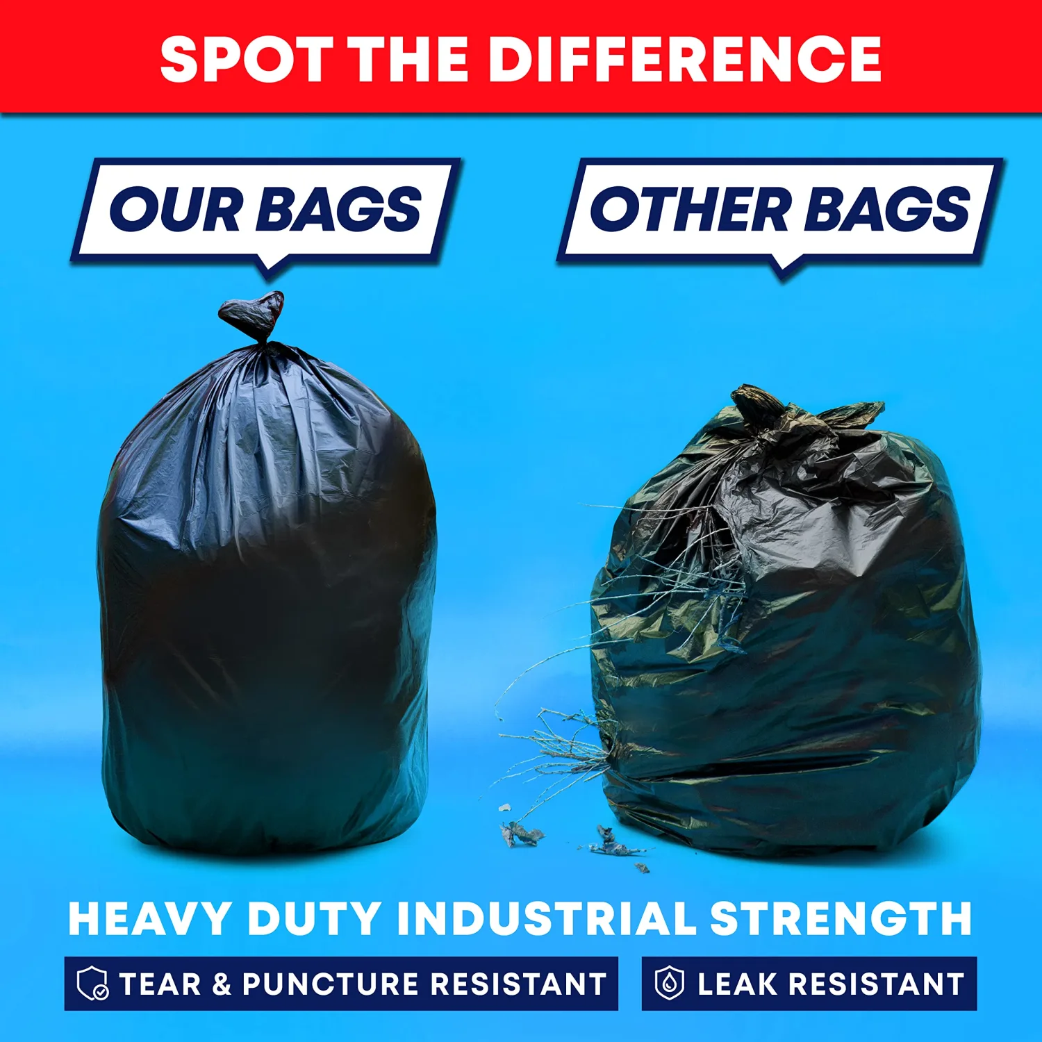 Tasker 55 Gallon Trash Bags (Value 50 Bags w/Ties) Extra Large Industrial Trash Bags 55 Gallon, Lawn and Leaf Bags, Extra Large Outdoor Contractor Trash Can Liners, 50-60 Gallon Commercial Liners.
