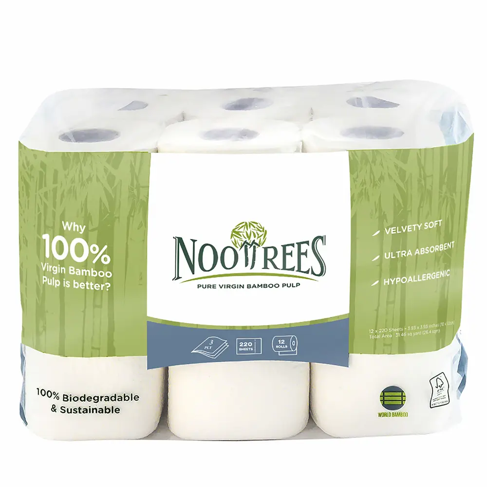 Bamboo Toilet Tissue, Tree Free, 100% Biodegradable, Sustainable, Renewable and FSC Certified 3-ply Toilet Paper, 220 Sheets, 12 Rolls, Pack of 1