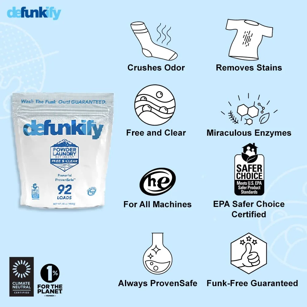 Laundry Detergent Powder, 92 Load/55oz. 'Free & Clear' Powder Laundry Detergent for Sensitive Skin. ProvenSafe™ Laundry Stripper Washing Detergent w/Odor & Stain Remover for Activewear & All Fabrics