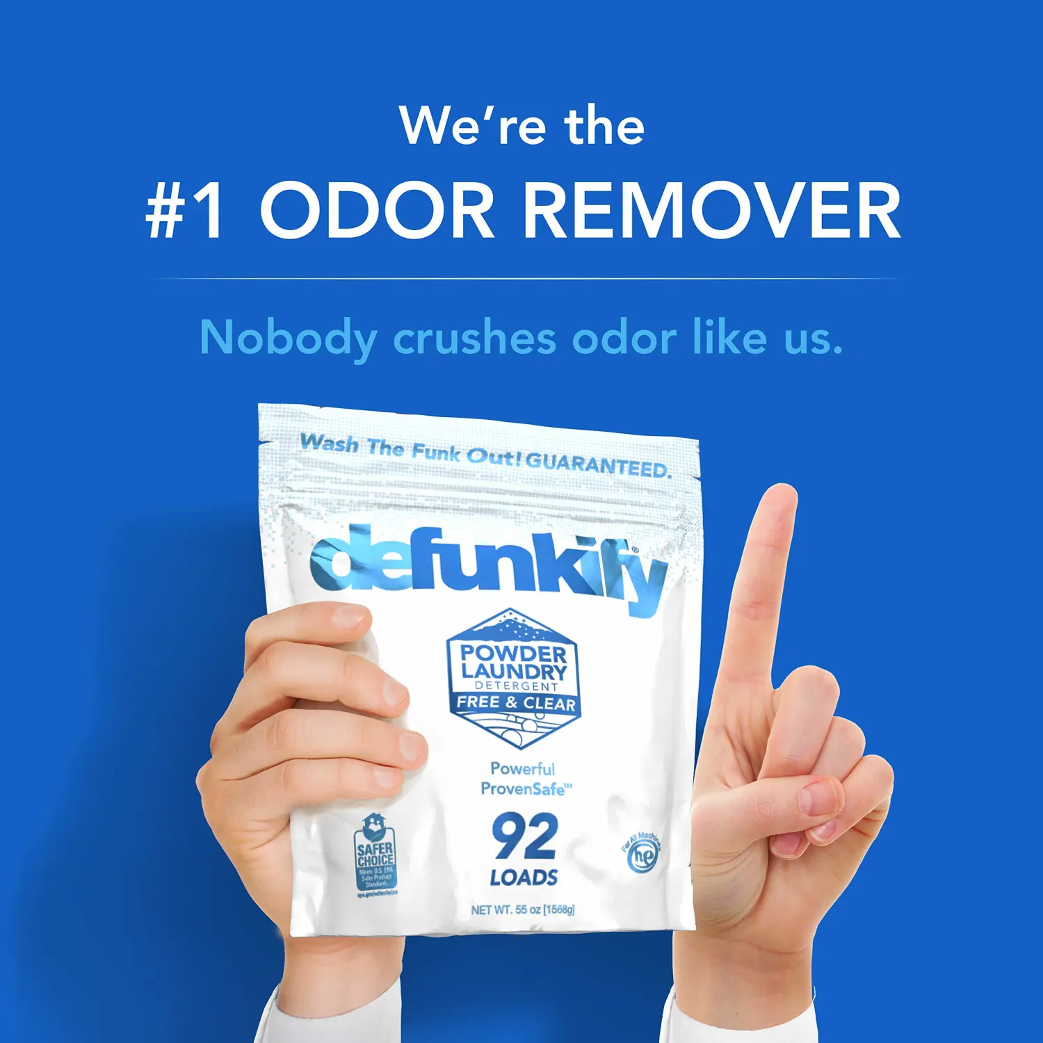 Laundry Detergent Powder, 92 Load/55oz. 'Free & Clear' Powder Laundry Detergent for Sensitive Skin. ProvenSafe™ Laundry Stripper Washing Detergent w/Odor & Stain Remover for Activewear & All Fabrics