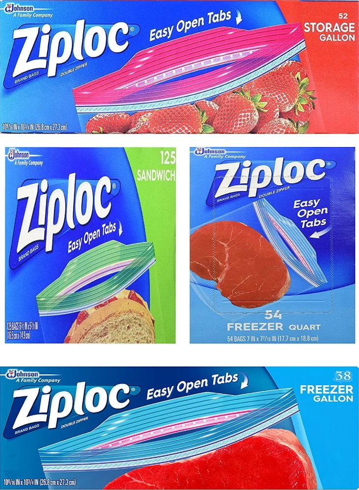 Variety Pack 54 Freezer Quart Bags, 38 Freezer Gallon Bags, 125 Sandwich Bags, 52 Storage Gallon Bags Reusable Plastic Ziploc Bags with Zipper Closure, Red, Green, Blue