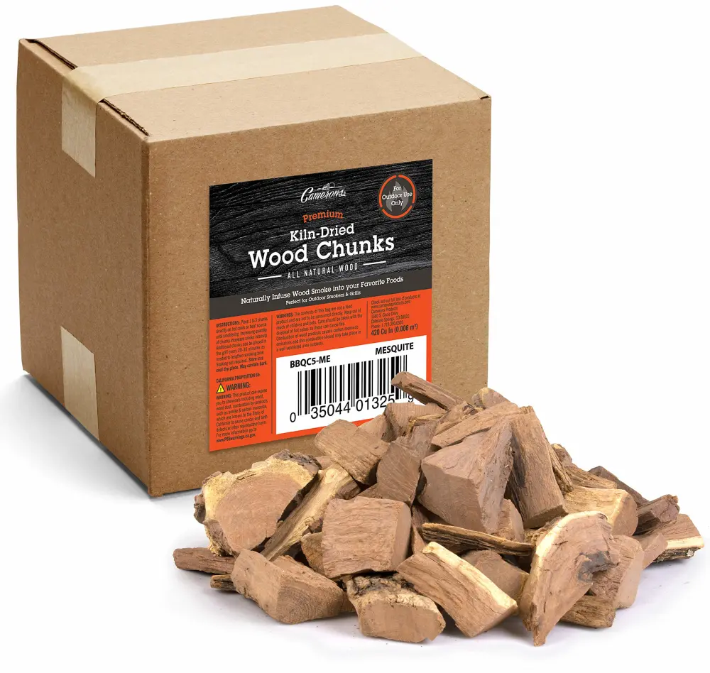 Camerons All Natural Mesquite Wood Chunks for Smoking Meat - 420 Cu. In. Box, Approx 5 Pounds-Kiln Dried Large Cut BBQ Wood Chips for Smoker -Barbecue Chunks Smoker Accessories- Grilling Gifts for Men