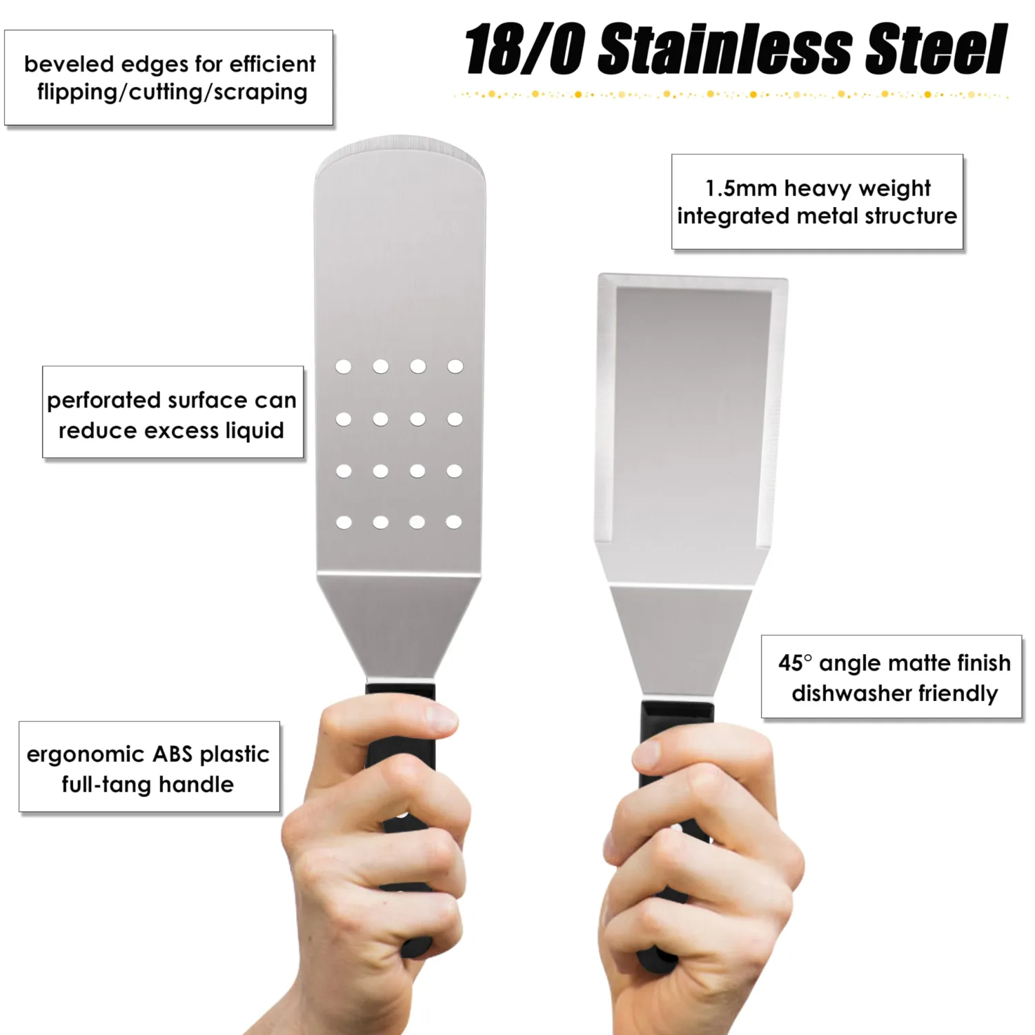 HaSteeL Metal Spatula Set of 5, Stainless Steel Grill Spatula & Griddle Scraper - Multipurpose Griddle Accessories for BBQ Hibachi Teppanyaki Flat Top Cooking, Riveted Handle & Dishwasher Safe
