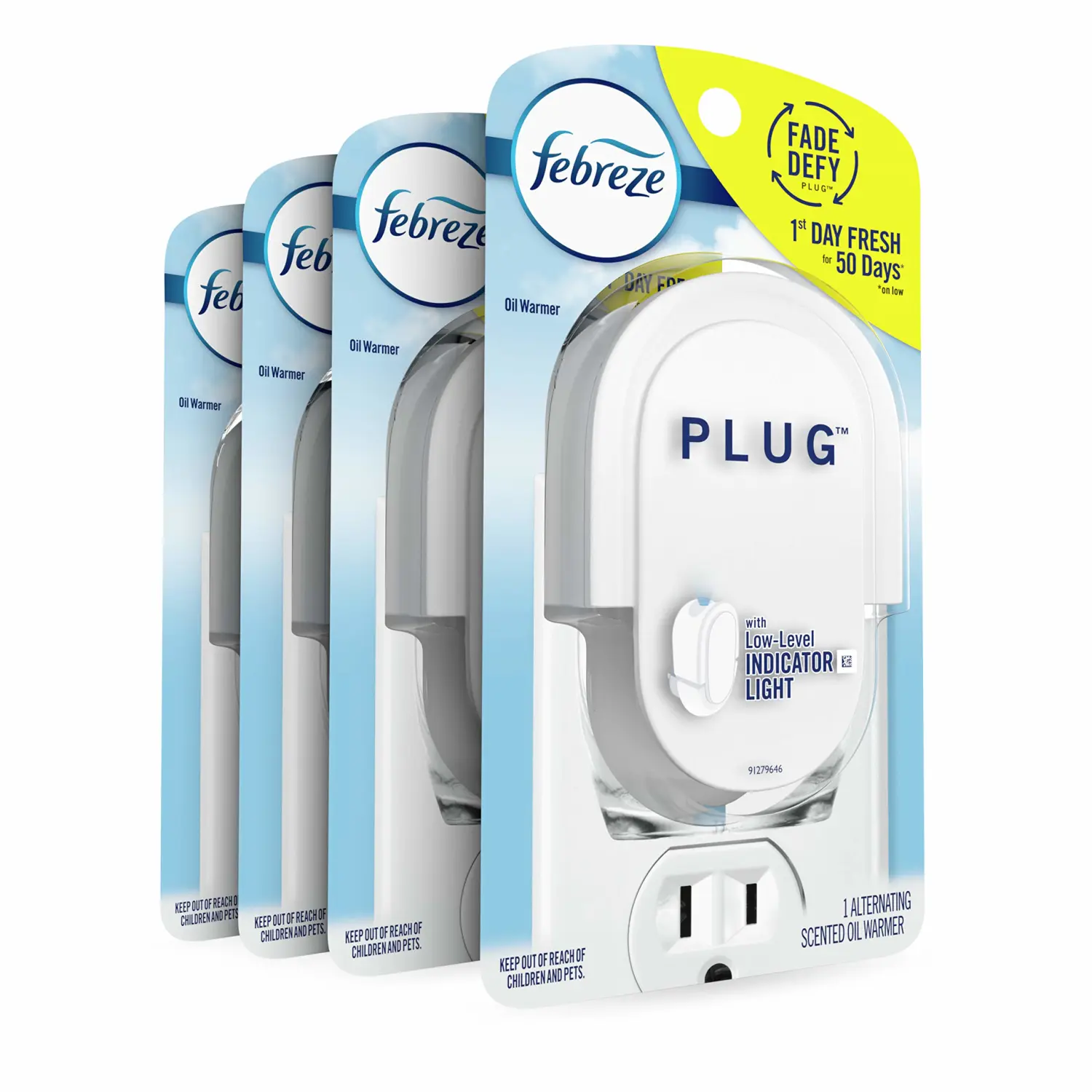 Febreze Plug In Air Freshener Fade Defy Plugs, Scented Oil Warmer- Pack of 4