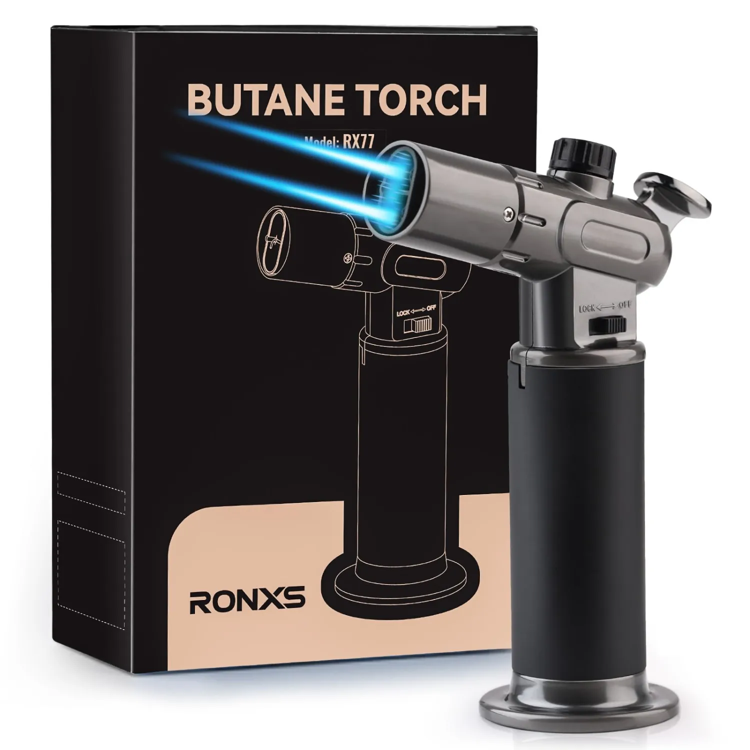 RONXS Torch Lighter, Refillable Kitchen Butane Torch, Cooking Torch with Safety Lock and Adjustable Single/Dual Flame for Creme Brulee, BBQ, Baking, Crafts and Soldering (Butane Gas Not Included)
