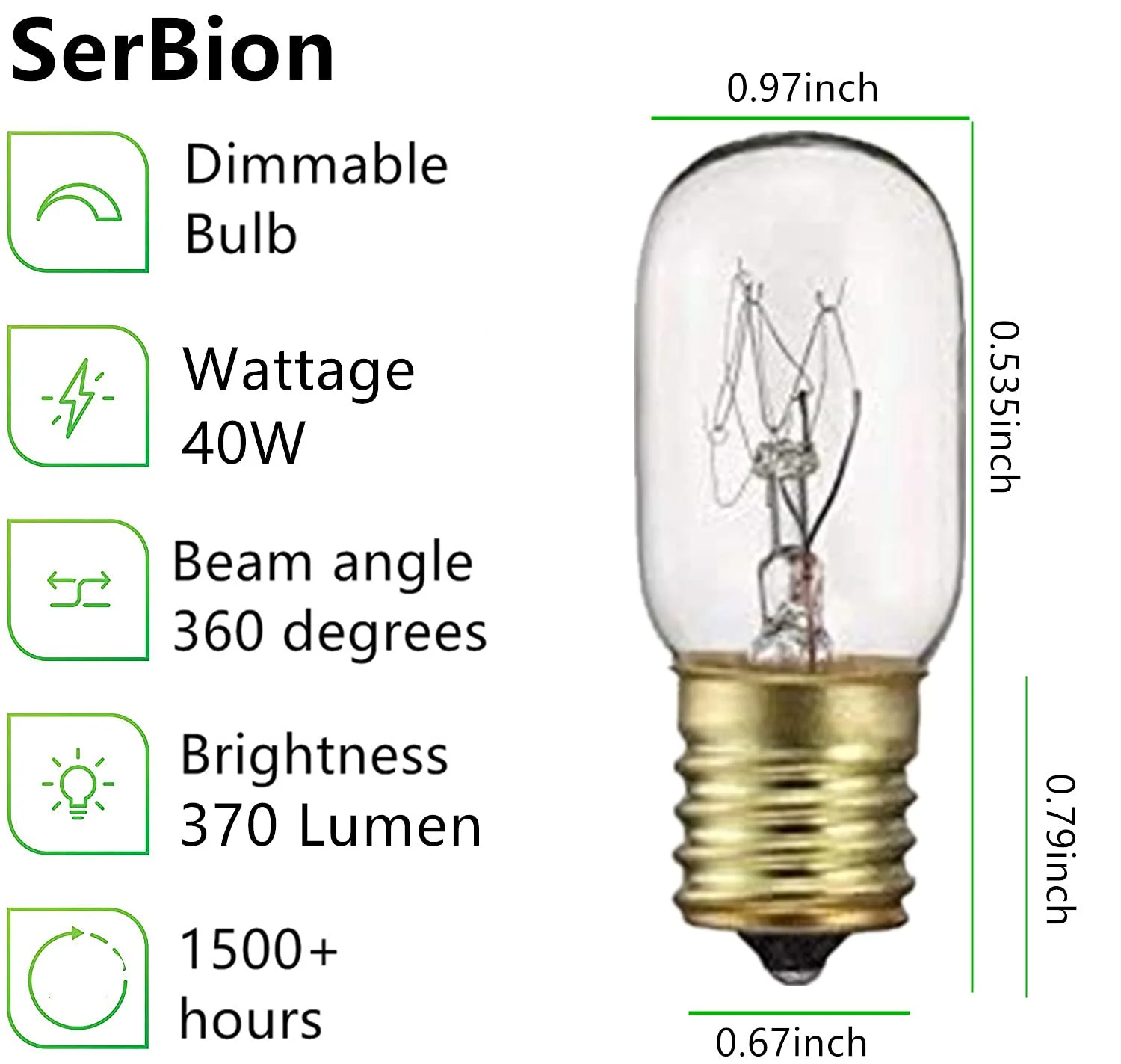 SerBion Microwave Light Bulb Under Hood - E17 40w 125v Microwave Oven Light Replacement Part for Microwave Appliance Over Stove, 8Packs