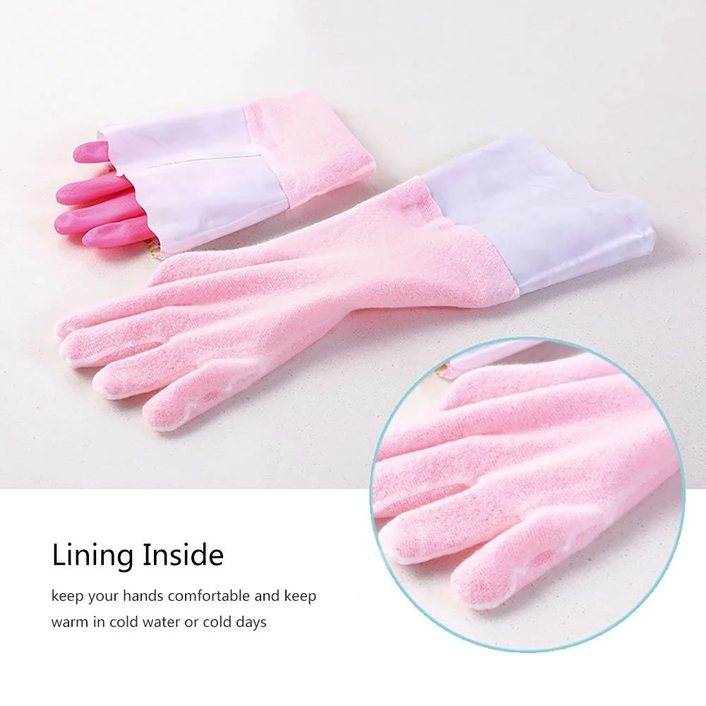 2 PAIRS Household Gloves Latex Free Cleaning Gloves with Soft Lining Long Cuff waterproof