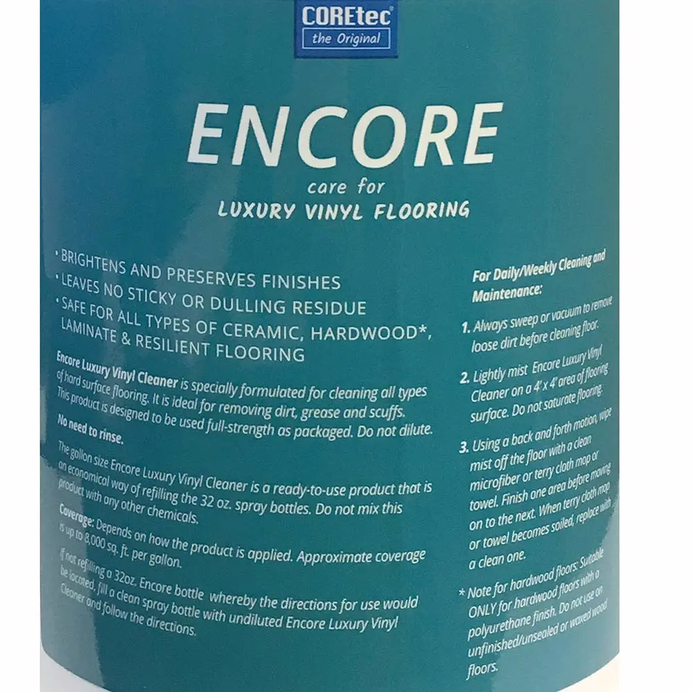 ENCORE 03Z77 Floor Cleaner Care for Luxury Vinyl Flooring Ready To Use 1 Gallon Refill