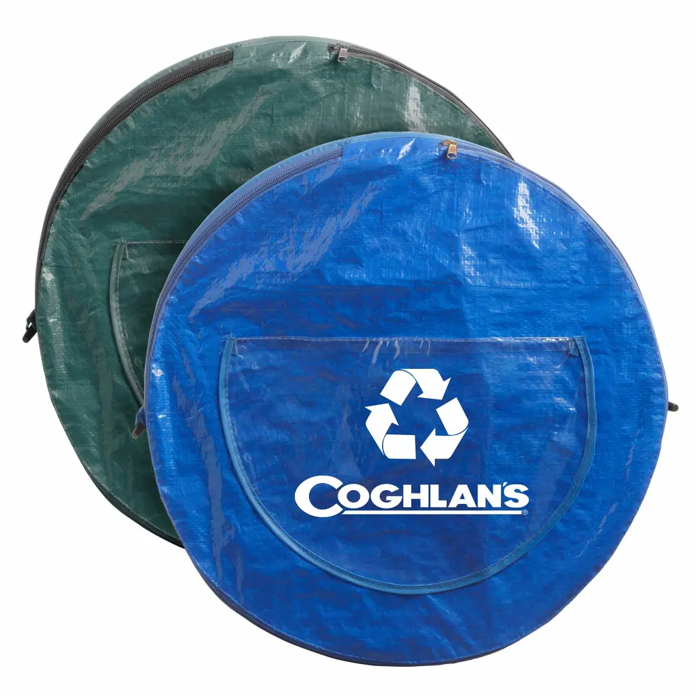 Coghlan's Pop-Up Campsite Trash and Recycling Bin, 2-Pack Combo, Tear-Resistant Polyethylene, 29.5 Gallon Volume (Black/Blue)