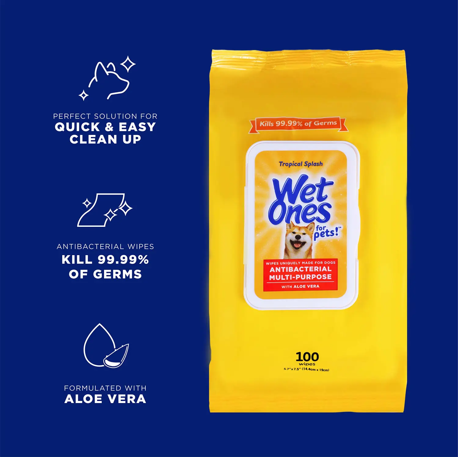 Wet Ones for Pets Multi-Purpose Dog Wipes with Aloe Vera, 100 Count - 3 Pack | Dog Wipes for All Dogs in Tropical Splash, Wet Ones Wipes for Dog Paws & All Over Use
