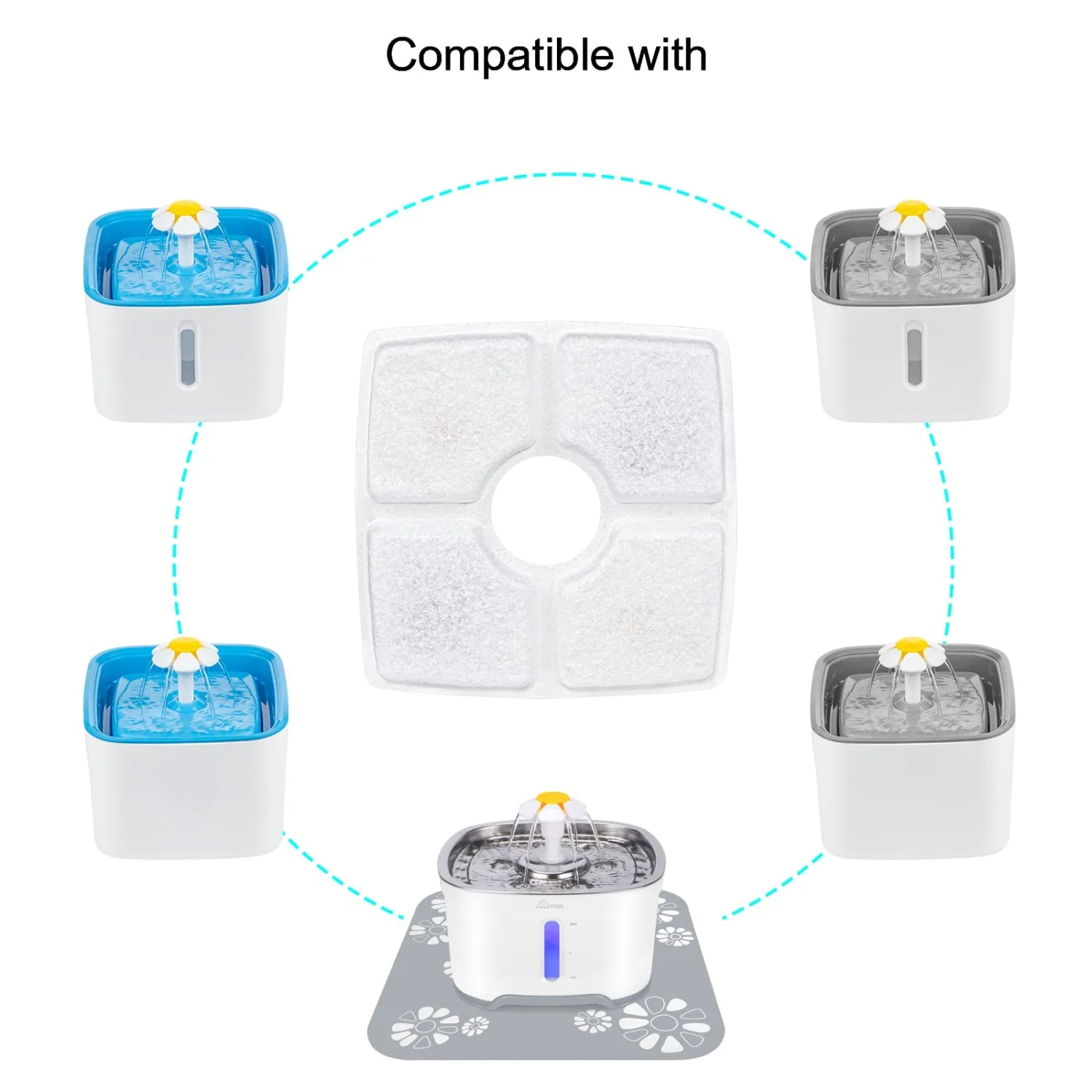 Wonder Creature Cat Water Fountain Filter, Square Cat Fountain Replacement Filters, 8 Carbon Filters Pack