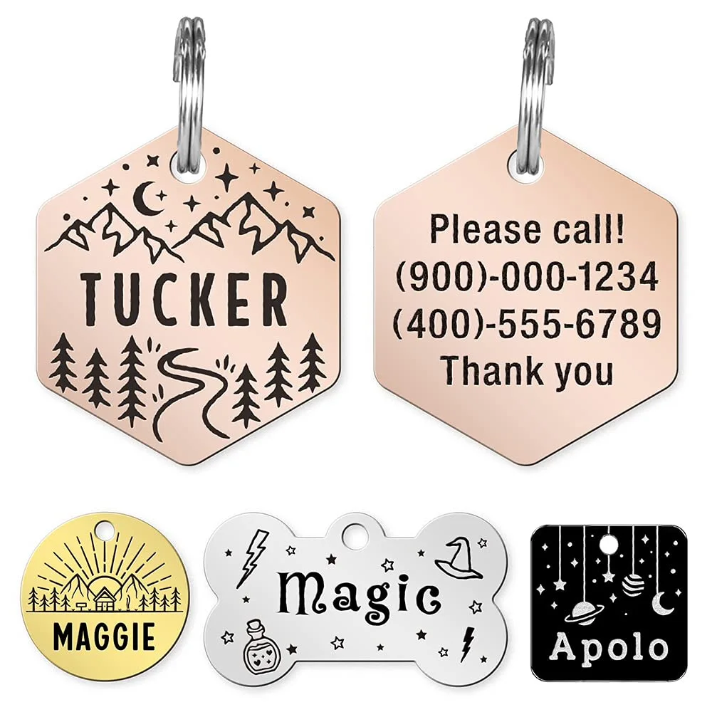 Stainless Steel Pet ID Tag, Small or Large Custom Dog Tags and Cat Tags, Personalized Name Tags, Engraved on Both Sides Dog Collar Tag