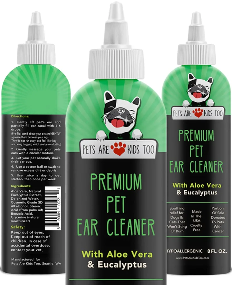 Cat & Dog Ear Cleaner Solution - Itch Relief for Dogs and Cats - Clear, No Mess Formula, Pet Ear Cleaner with Aloe Vera & Eucalyptus (1 btl)