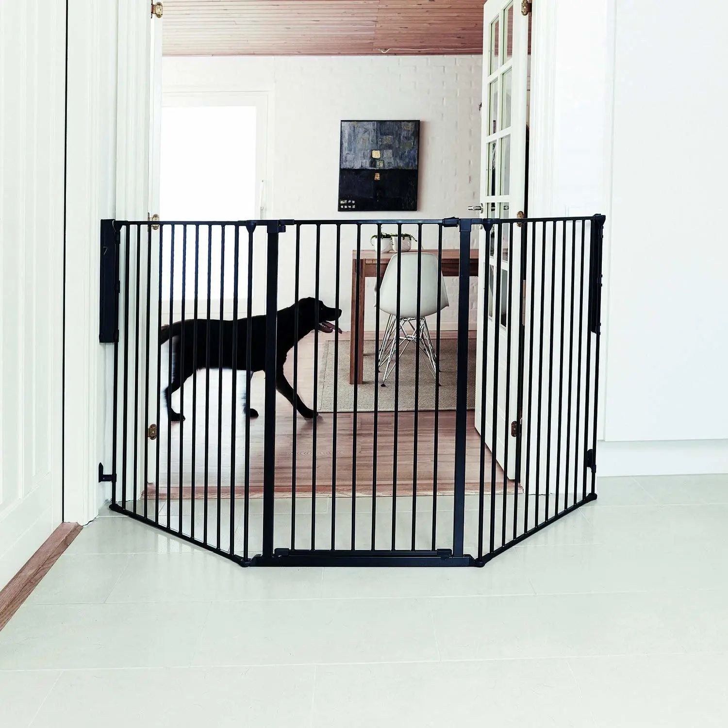 Scandinavian Pet Design 50516-2600 Flex Large and Extra Tall Adjustable 35 to 88 Inch Wide 41 Inch Tall Wall Mounted Metal Pet Safety Gate, Black