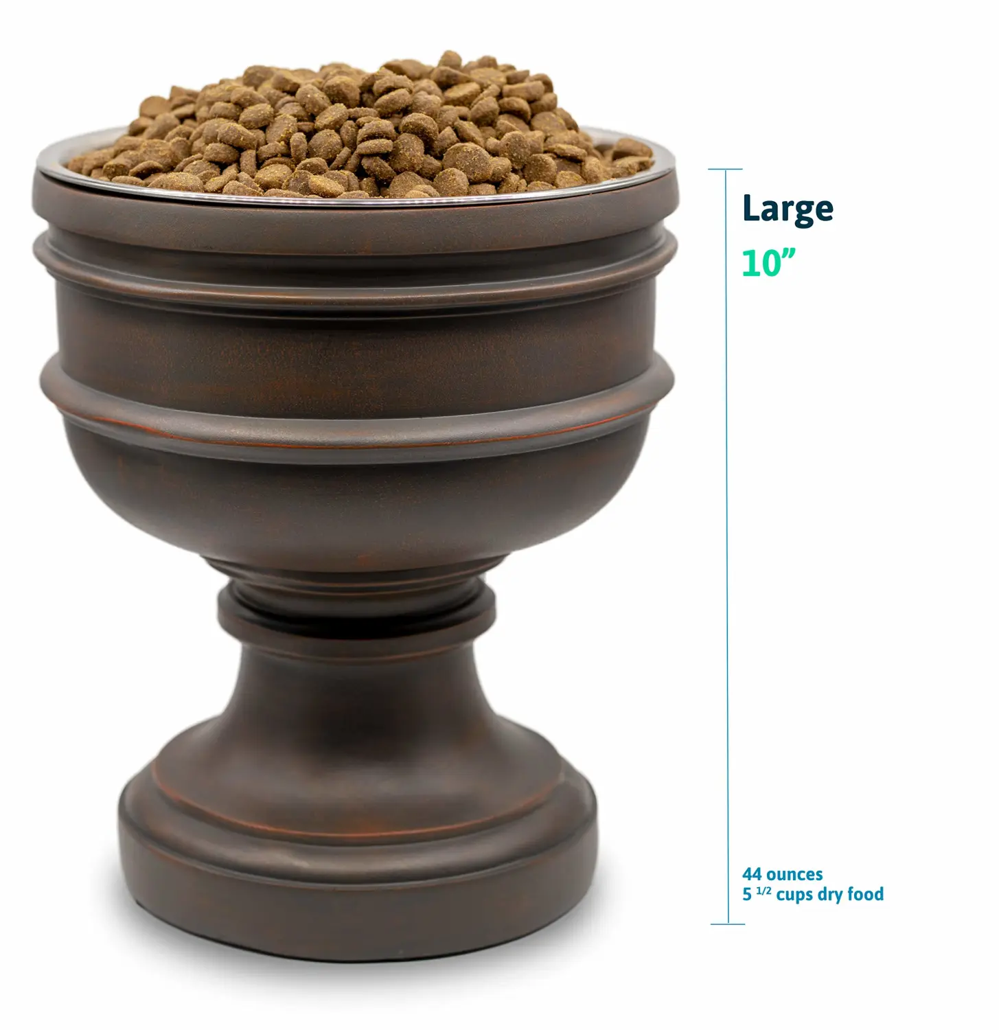 Pet Junkie Summit Elevated Dog Bowl for Food or Water, Stainless Steel Washable Inner Bowl, Brown (Large)