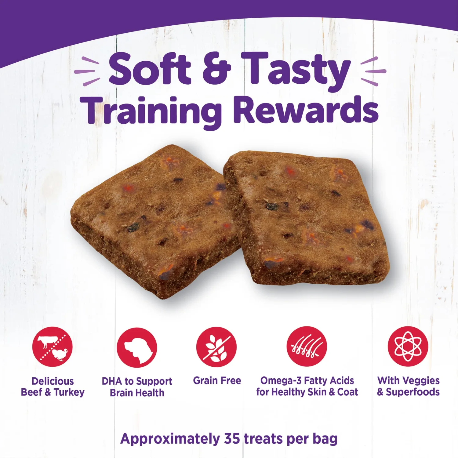 Wellness Rewarding Life Dog Treats, Natural, Training Treat, Grain Free, Soft Beef & Turkey (6 Ounce bag)