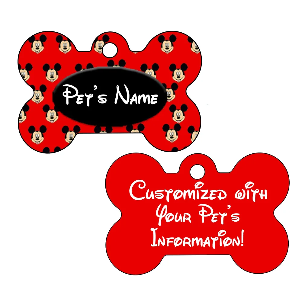 Mickey Double Sided Pet Id Dog Tag Personalized with 4 Lines of Text