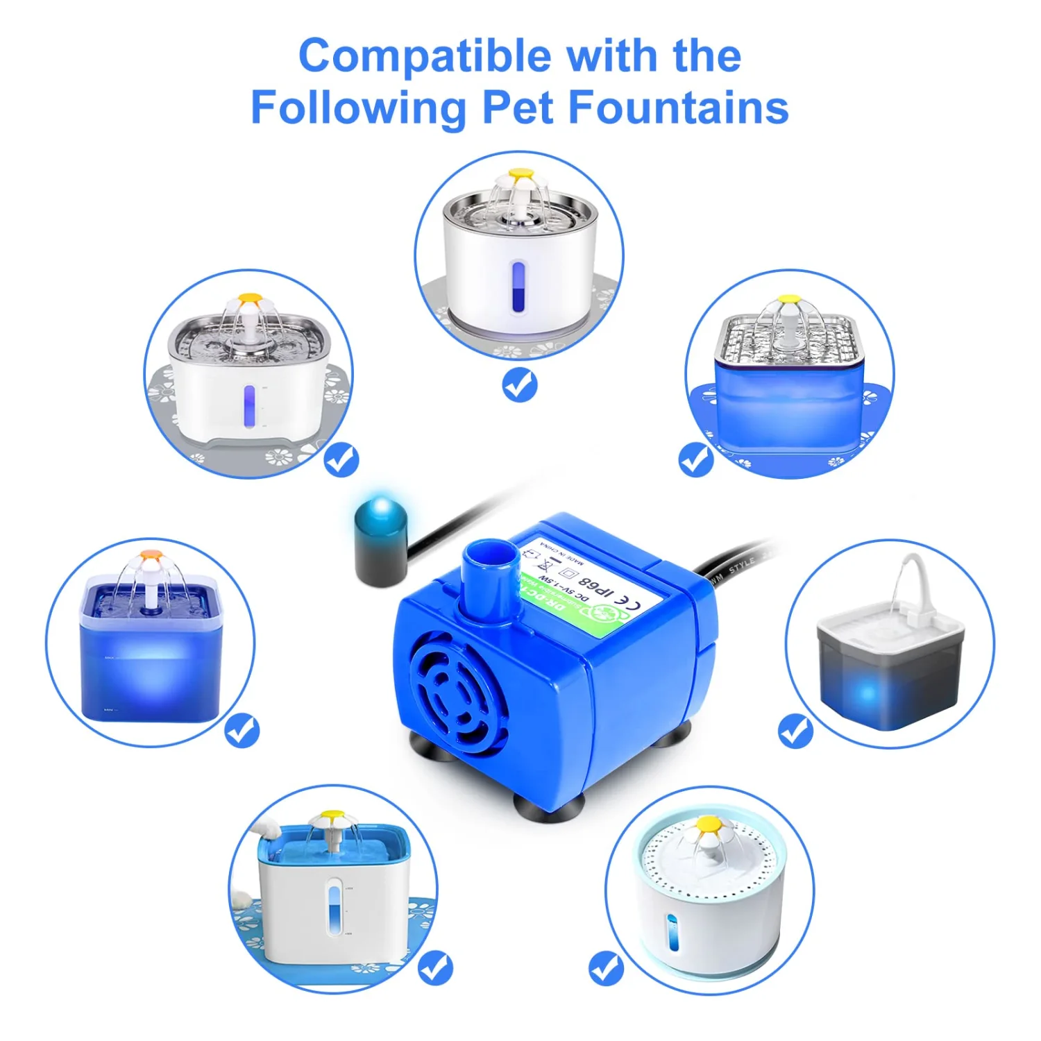 Pet Water Fountain Pump, Upgraded DR-DC160 Cat Water Fountain Pump, Cat Water Motor Replacement for Automatic Pet Water Fountain, Cat Water Fountain Dispenser