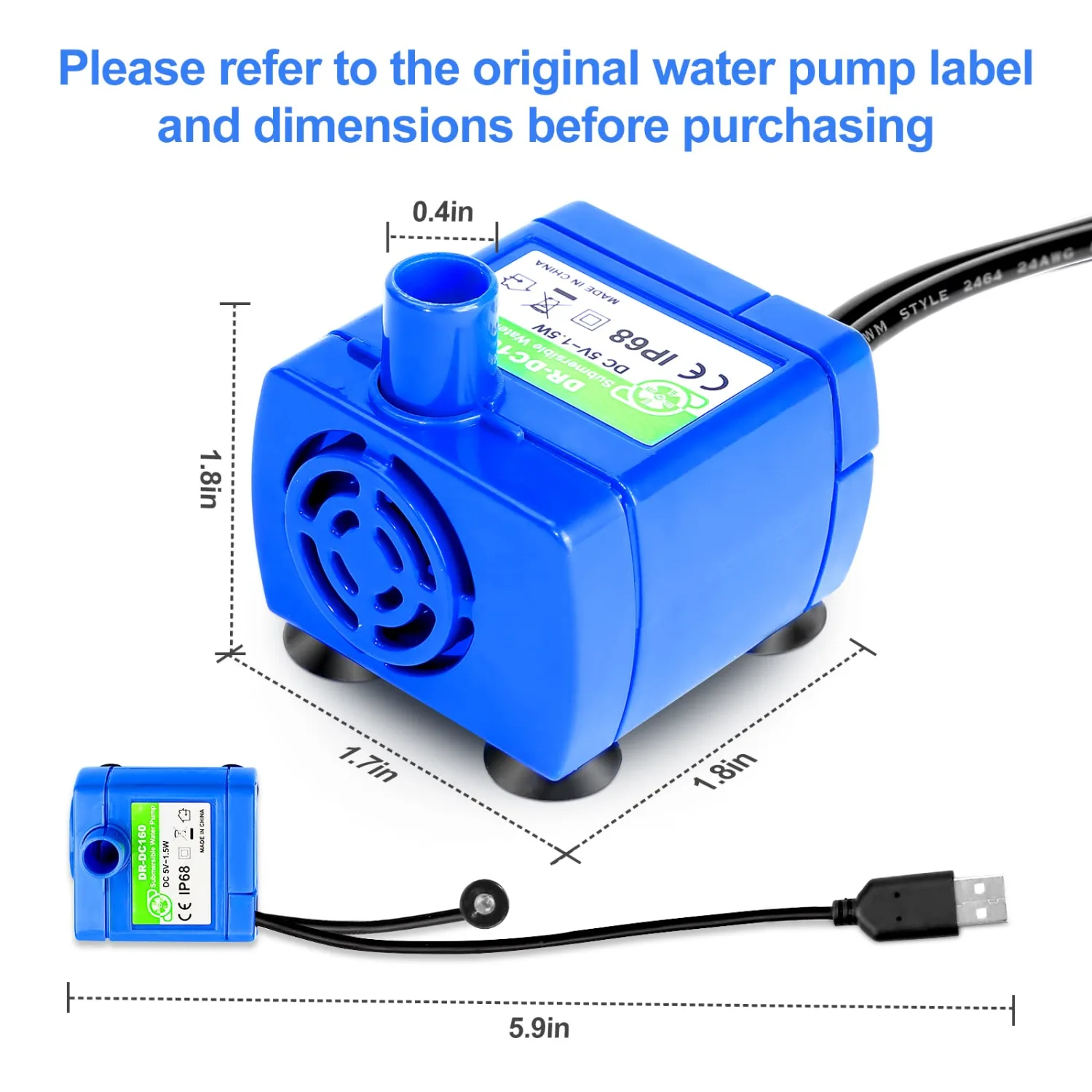 Pet Water Fountain Pump, Upgraded DR-DC160 Cat Water Fountain Pump, Cat Water Motor Replacement for Automatic Pet Water Fountain, Cat Water Fountain Dispenser