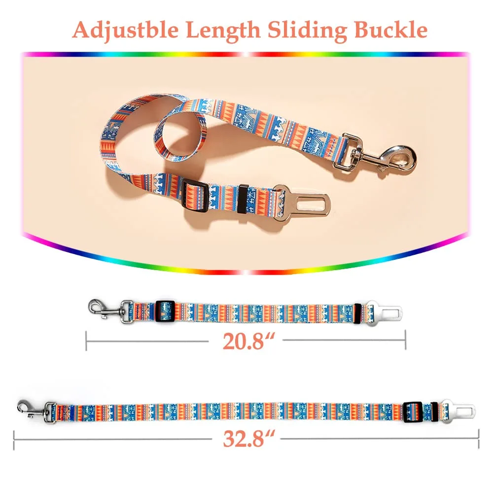 LASOCUHOO Dog Seat Belt, Adjustable Dog Seatbelt for Car, Nylon Fabric Pet Safety Printed Seat Belt Car Harness for Dogs