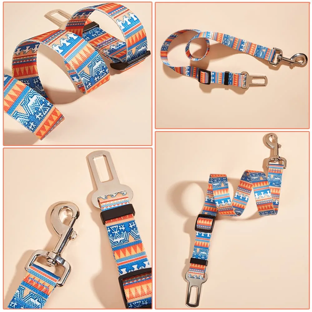 LASOCUHOO Dog Seat Belt, Adjustable Dog Seatbelt for Car, Nylon Fabric Pet Safety Printed Seat Belt Car Harness for Dogs