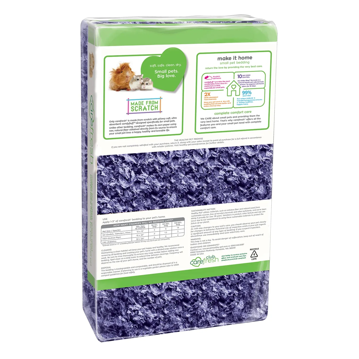 Carefresh 99% Dust-Free Playful Purple Natural Paper Small Pet Bedding with Odor Control, 23 L