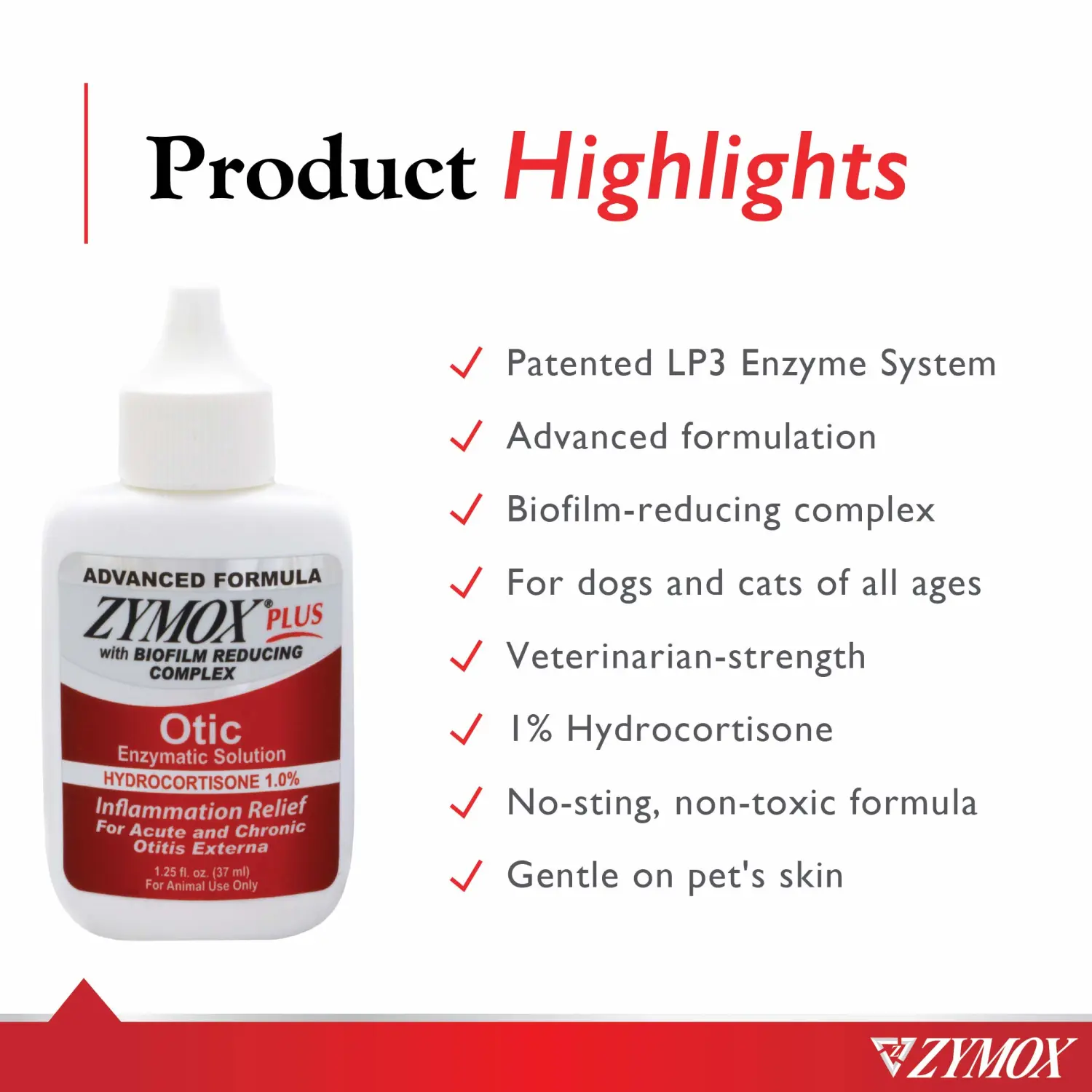 Zymox Advanced Formula Otic Plus Enzymatic Ear Solution for Dogs and Cats with 1% Hydrocortisone, 1.25oz