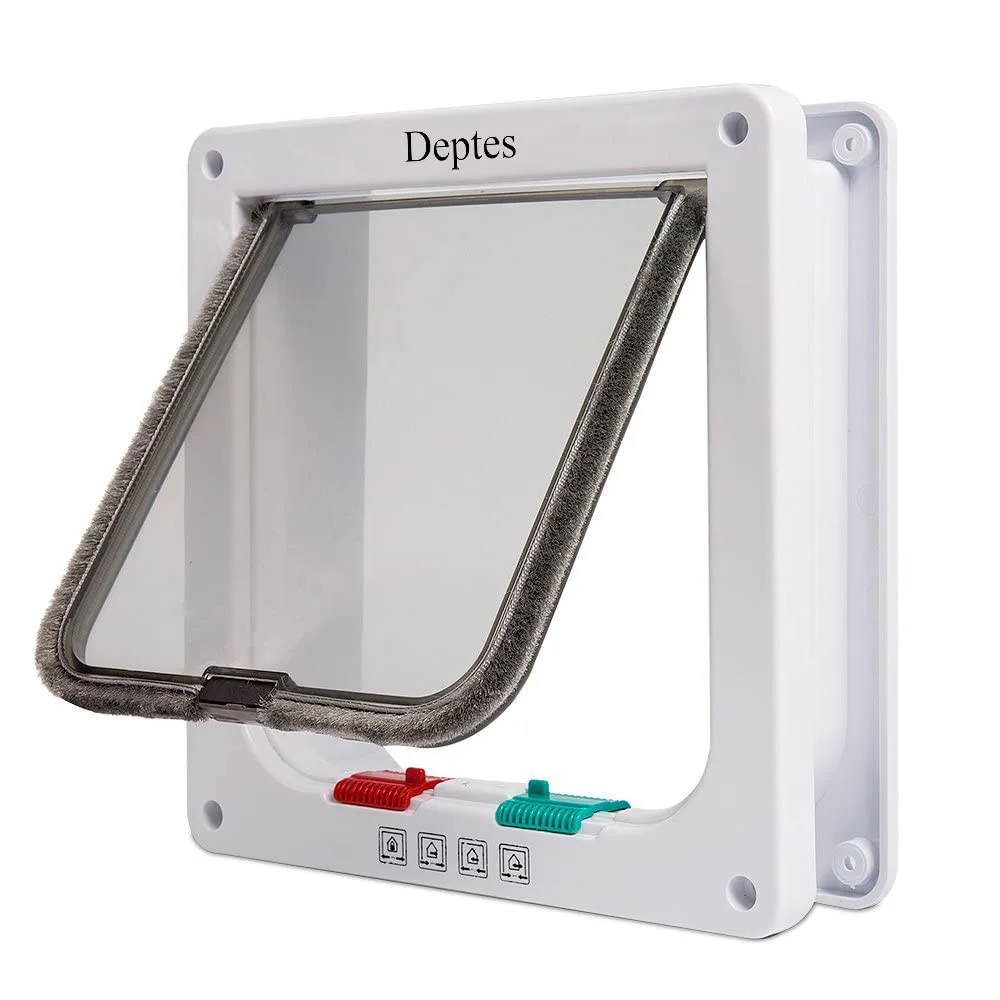 Depets Medium Cat Flap Door with 4 Way Lock (Outer Size 7.5" x 7.8"), Magnetic Pet Door Kit White, Weather-Resistant Cat Door for Cats & Doggy