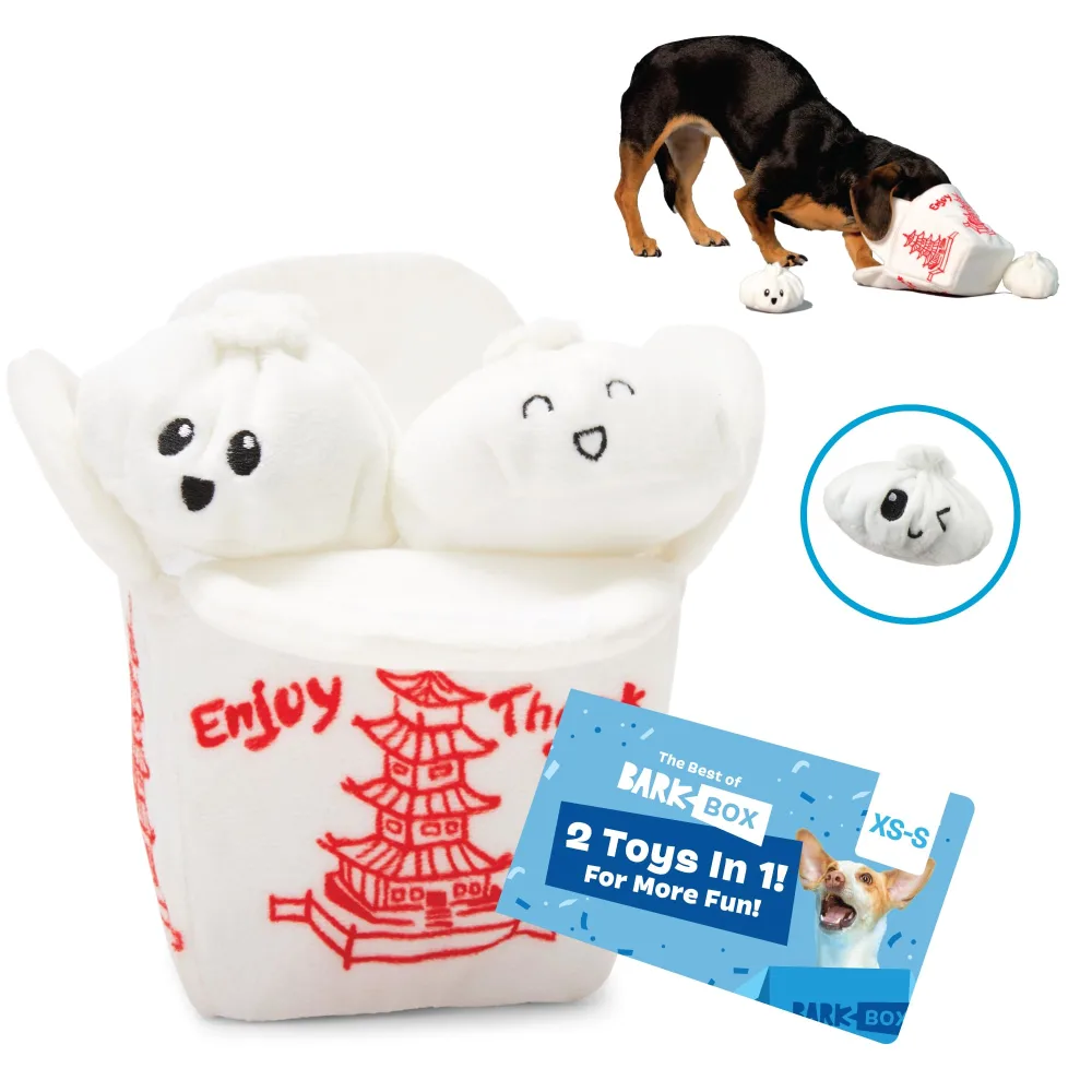 Barkbox 2 in 1 Interactive Plush Dog Toy - Rip and Reveal Toy for Dogs and Puppies - Stimulating Squeaky Pet Toys | Andi's Dumplings (Small)