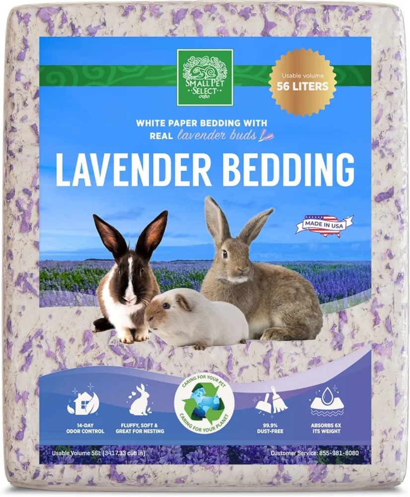 Small Pet Select- White Paper Bedding with Real Natural Lavender. Rabbits, Guinea Pigs, and Other Small Animals, 56L