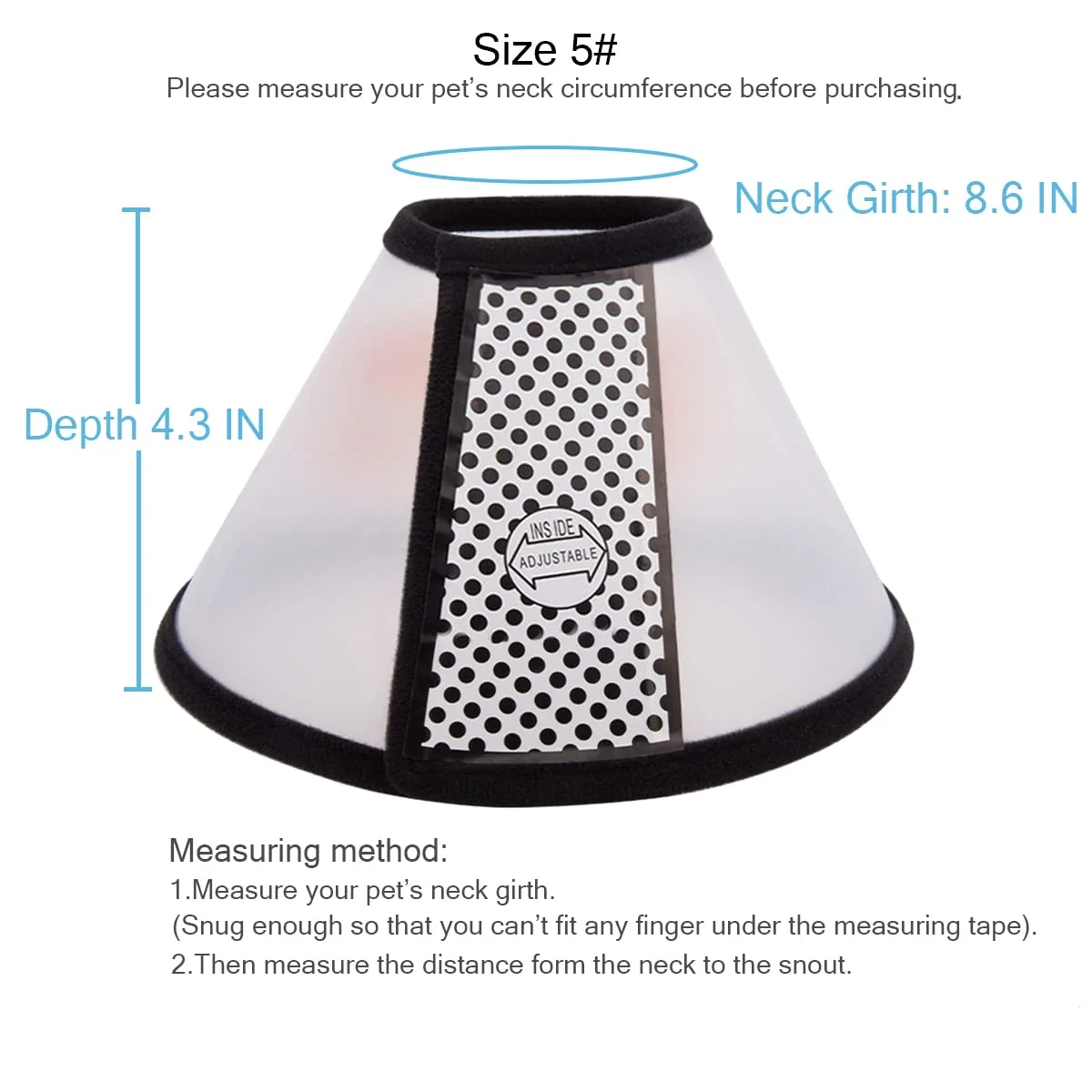Depets Adjustable Recovery Pet Cone E-Collar for Cats Puppy Rabbit, Plastic Elizabeth Protective Collar Wound Healing Practical Neck Cover, Medium Size 5#