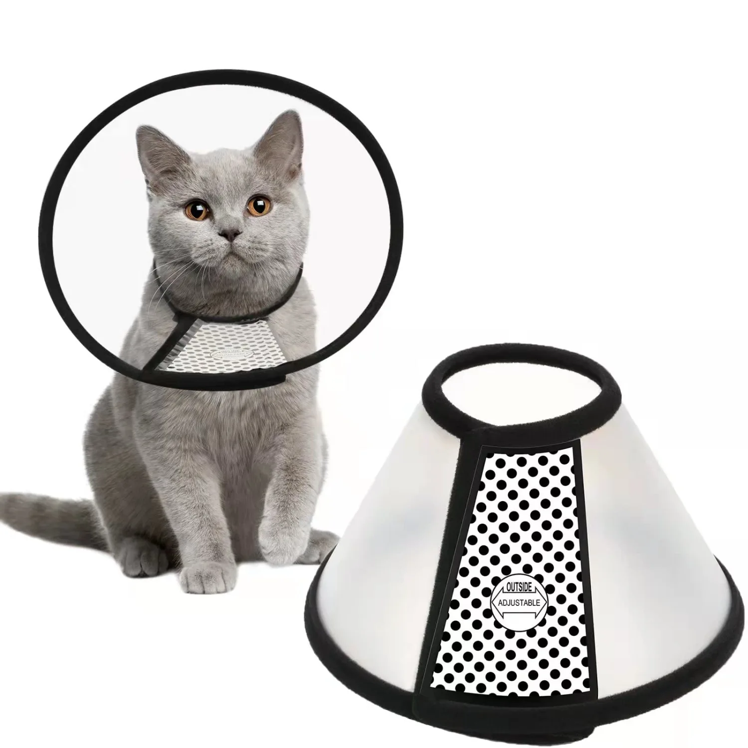 Depets Adjustable Recovery Pet Cone E-Collar for Cats Puppy Rabbit, Plastic Elizabeth Protective Collar Wound Healing Practical Neck Cover, Medium Size 5#